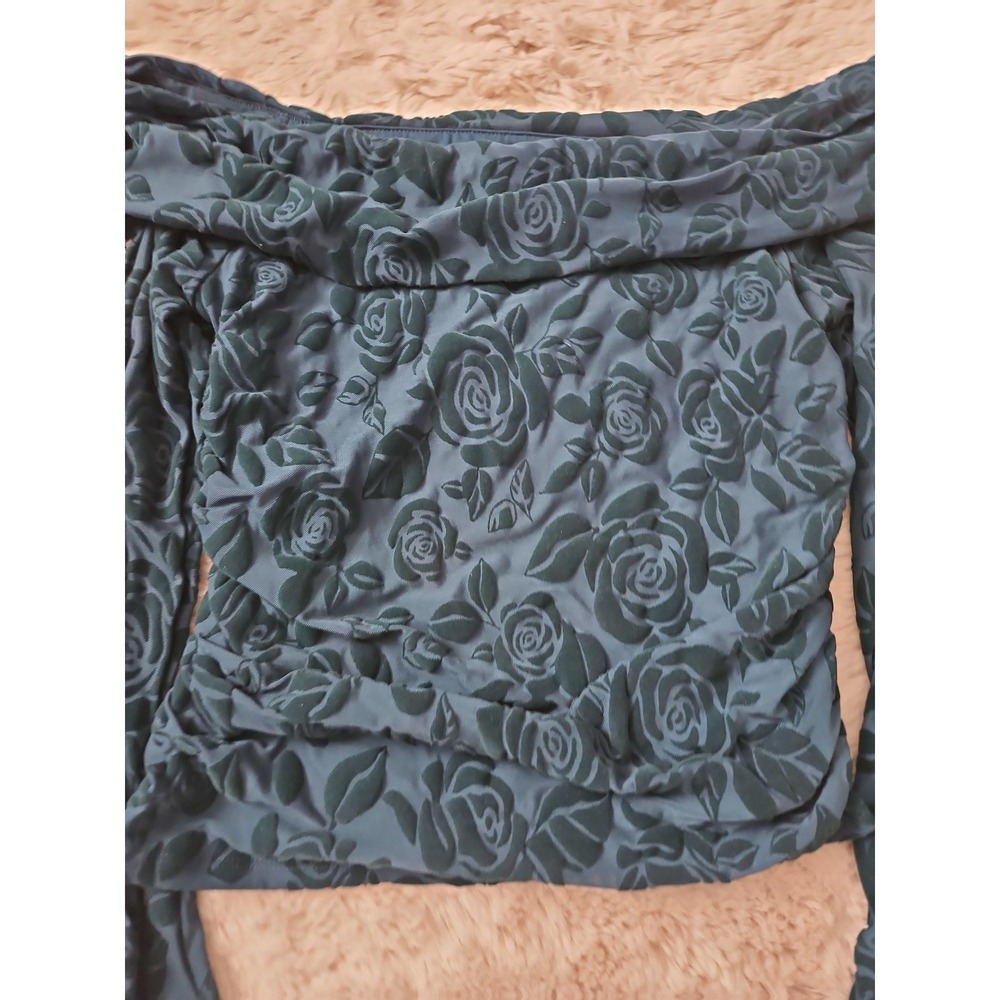 Wild Fable Burnout Velvet Rose Off Shoulder Top Teal Large Y2K Indie - Picture 8 of 12